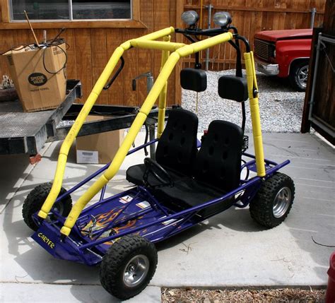 The Carter 2909 - TR go-kart was available with the buyer's option of a 9 Hp electric start Tecumseh OHV engine or a 9 Hp recoil start (pull start) engine. In addition, the 2909 - TR used 16x6.50-6 front tires and 18x9.50-8 rear tires. 